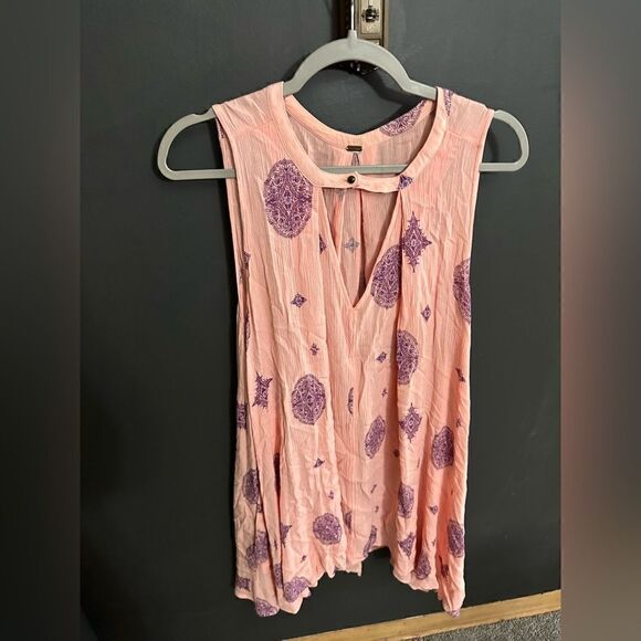 Free People Tree Swing Tunic Dress Size M Pink Purple Medallion Rayon Sleeveless - Picture 6 of 9